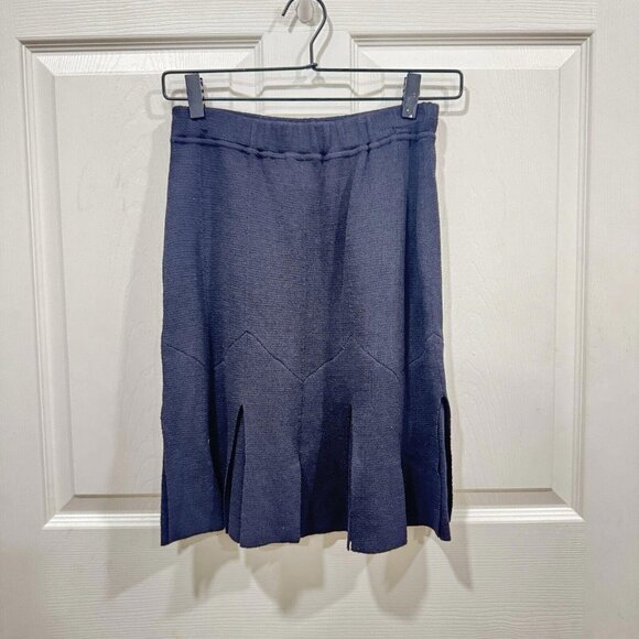 ST JOHN Black Santana Knit Skirt Split Flap Flare Hem Size 0 Pull On Stretch - Picture 4 of 8